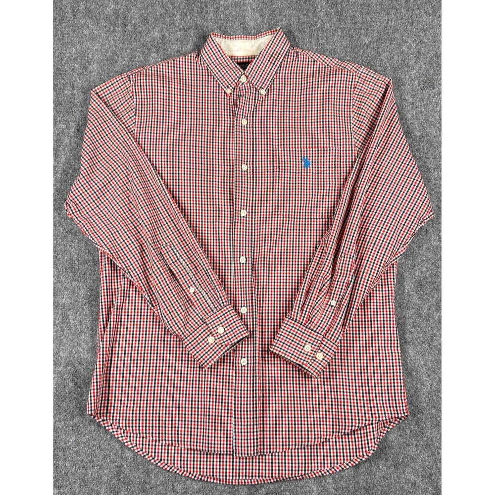 US Polo Assn Mens Medium Red Navy Gingham Check Button Down Shirt